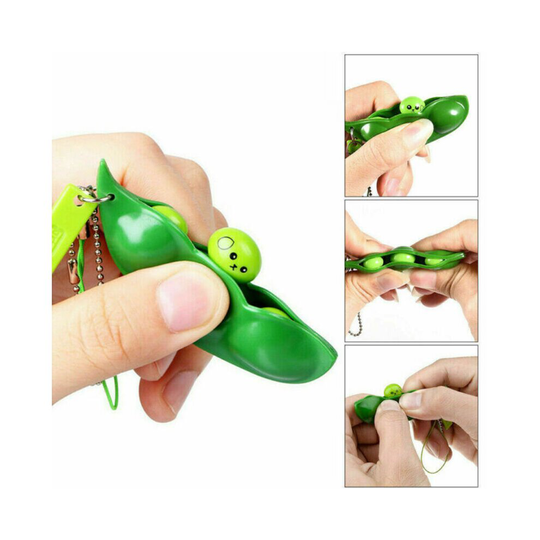 (1 PC) Stress Relief Fidget Toy Game Squeeze Pea Bean Pea Pod Keychain Phone Charm Gift