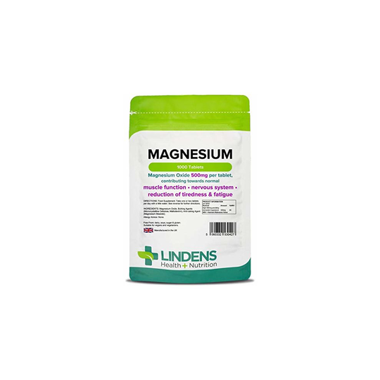 Lindens Magnesium 500mg Tablets | 1000 Pack | Contributes Towards Normal Energy yielding Metabolism, Muscle Function, Nervous System, Bones, Teeth...