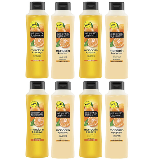 (Alberto Balsam 4x Shampoo & 4x Conditioner - Mandarin & Papaya) Alberto Balsam Hair Shampoo & Conditioner 350ml Bottle