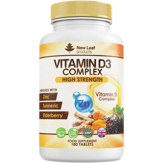 New Leaf Products Vitamin D3 Tablets Vegan Complex - Enriched With Zinc ,Elderberry & Turmeric 180 Tablets
