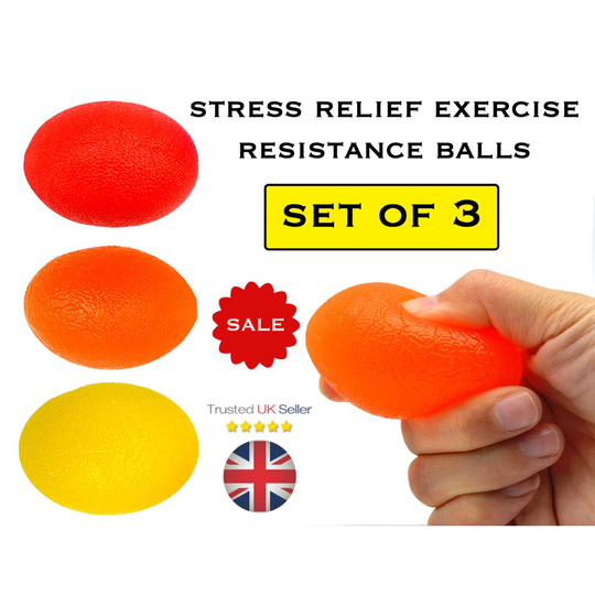 Hand Exercise Squeeze Ball Stress Relief SET OF 3 Resistance Levels
