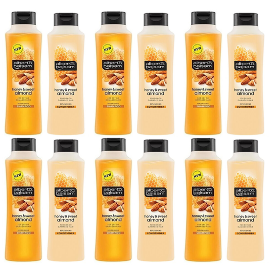(6x Shampoo & 6x Conditioner - Honey & Sweet Almond) Alberto Balsam Hair Shampoo & Conditioner 350ml Bottle