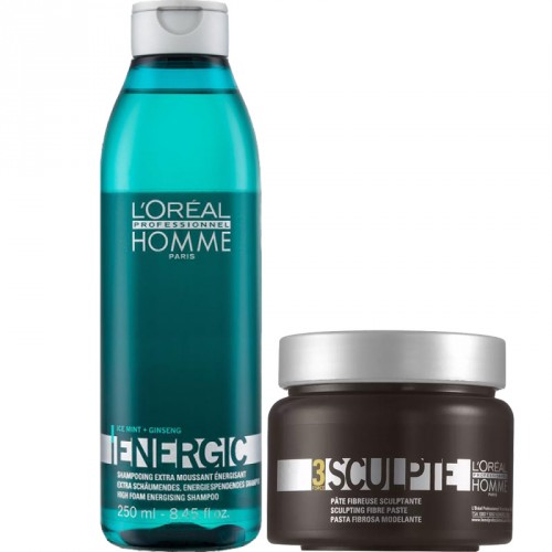 L'Oréal Professionnel Set: Homme Energic Shampoo And Hair Paste