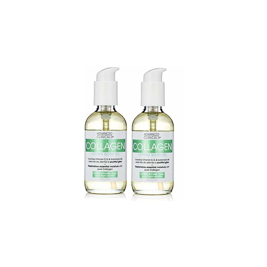 Advanced Clinicals Collagen Lifting Body Oil with Vitamin C, Vitamin E fo neck, decollete, upper arms, thighs. 4oz. (Two - 4oz)