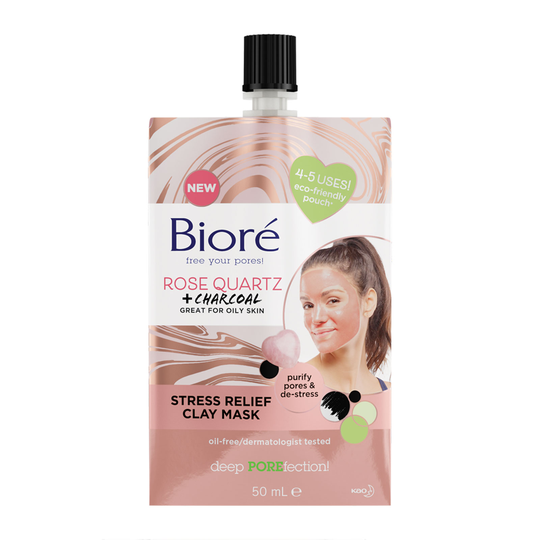 Biore Rose Quartz & Charcoal Stress Relief Clay Mask For Oily Skin 50Ml