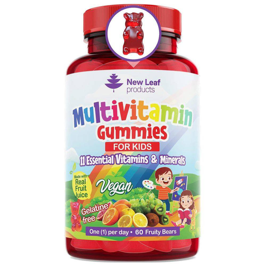 New Leaf Products Multivitamin Gummies For Kids - Essential Daily Chewable Vitamins & Minerals Vegan 60 Fruity Bears