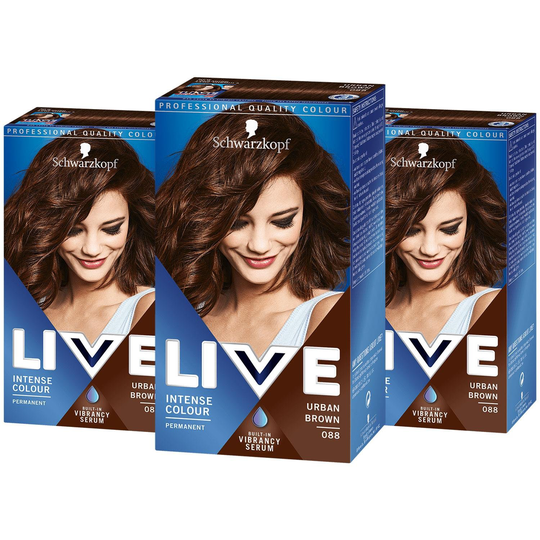 Schwarzkopf Live Intense Colour Permanent Hair Dye Urban Brown 088 Set X 3
