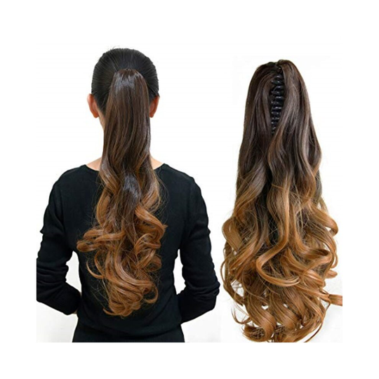 Neverland Beauty 20(50cm) Natural Ombre Look Two Tone Long Big Wavy Claw Curly Ponytail Clip in Hair Extensions 6#/27#