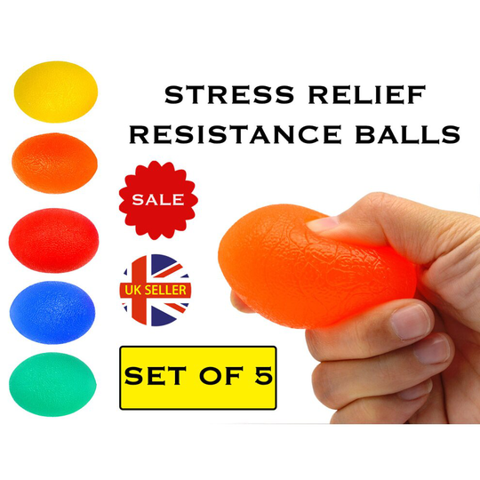 HAND GRIP EXERCISER - STRESS RELIEF BALL - SET OF 5 - SQUEEZE THERAPY