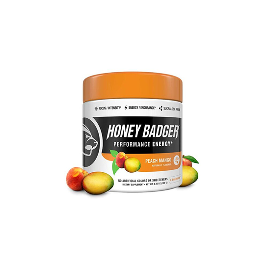 Honey Badger Vegan Keto Pre Workout | Peach Mango | Natural Paleo Sugar Free Pump Energy Supplement Nootropics Amino Acids Nitric Oxide Sucralose Free