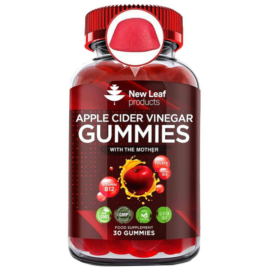 New Leaf Products Apple Cider Vinegar Gummies Vegan + Vitamin B12 Folate Pomegranate & Beetroot 30 Gummies