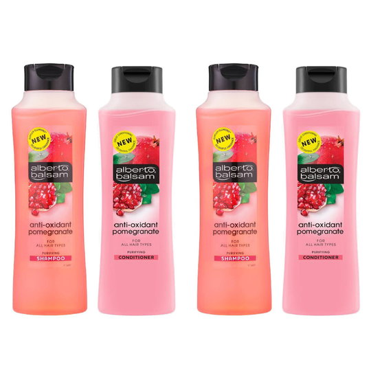(2x Shampoo & 2x Conditioner - Anti-Oxidant Pomegranate) Alberto Balsam Hair Shampoo & Conditioner 350ml Bottle