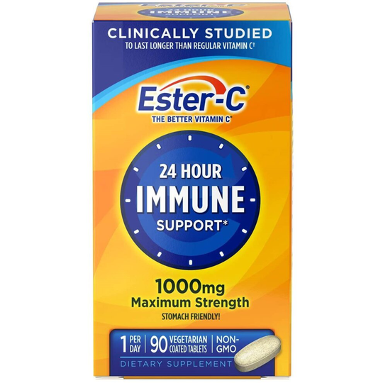 Ester-C 24 Hr Immune Support Vitamin C 1000mg, 90 Vegetarian Coated Tablets - Stomach Friendly - 1000 mg dietary supplement