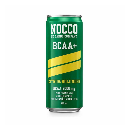 (Citrus & Elderflower) Nocco BCAA+ Cans Fizzy Caffeine Free Sports Amino Acid Energy Drink - 330ml x 24