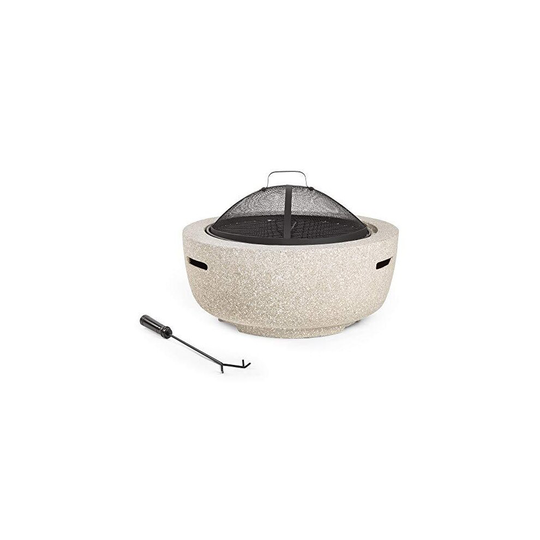 VonHaus Round MgO Fire Pit Bowl with BBQ Grill Rack, Spark Guard & Poker - Outdoor Magnesium Oxide Garden Patio Heater/Burner for Wood & Charcoal