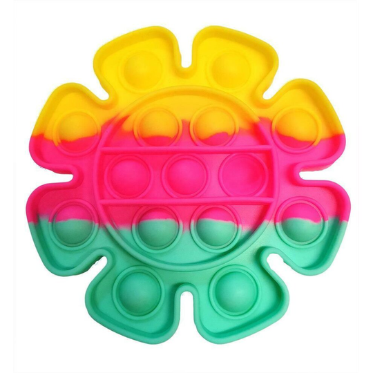 (Flower Pink Turquoise Yellow) Push Pop Bubble Sensory Fidget Toy | Reusable and Washable | Made with Silicon Material | Slight Popping Sound | Simple