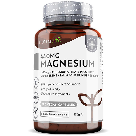 Nutravita - Magnesium Citrate 440Mg - 180 Vegan Capsules - 3 Months Supply