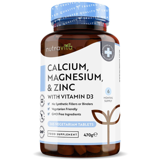 Nutravita - Calcium, Magnesium, Zinc & Vitamin D3 - 365 Vegetarian Tablets - 6 Months Supply