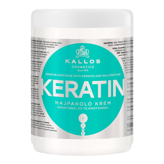 Kallos Keratin Hair Mask with Keratin and Milk Protein for Dry, Damaged and Chemically Treated Hair - 1000ml