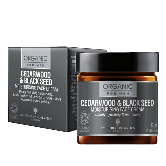 Amphora Aromatics Cedarwood & Black Seed Face Moisturiser For Men Cosmos Organic 60Ml