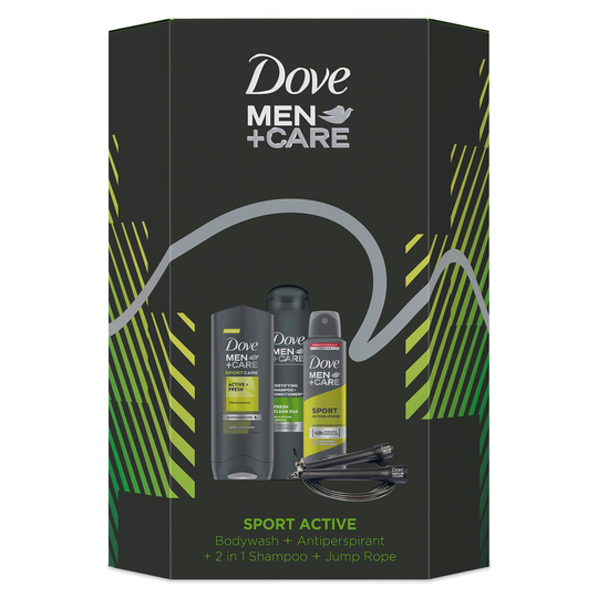 Dove Men Care Sport Active Bodywash Shampoo & Deo 3Pcs Gift Set With Jump Rope