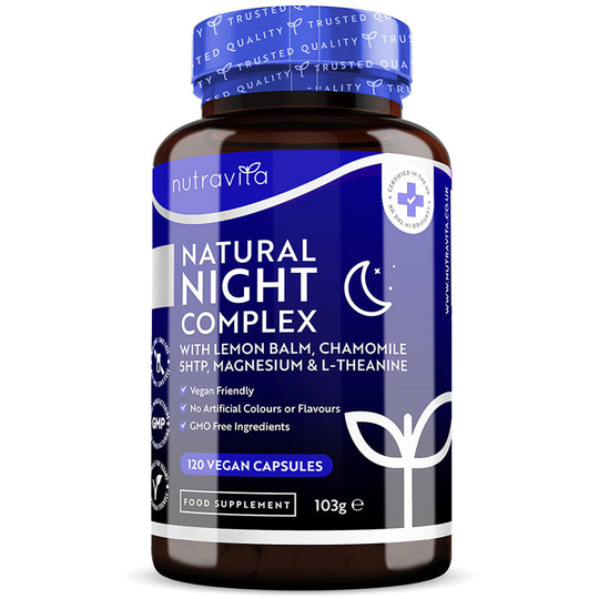 Nutravita - Natural Night Complex With Lemon Balm & Chamomile - 120 Vegan Capsules - 4 Months Supply