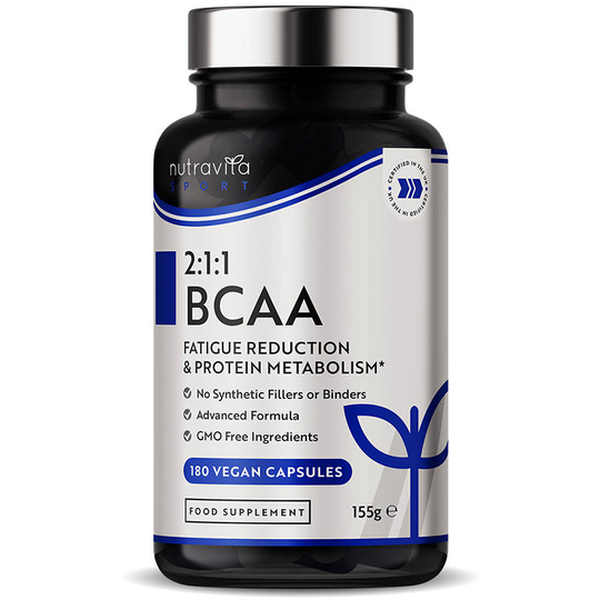Nutravita - 2:1:1 Bcaa Fatigue Reduction & Protein Metabolism - 180 Vegan Capsules - 3 Months Supply