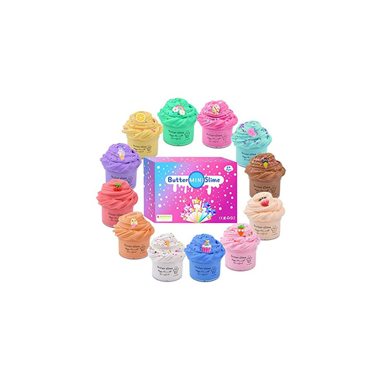 Fluffy Slime Kit -12 Pack Butter Slime Kits,Include Rainbow Unicorn and Fruit Slime,Super Soft and Non-Sticky,Stress Relief Slime Putty Toy