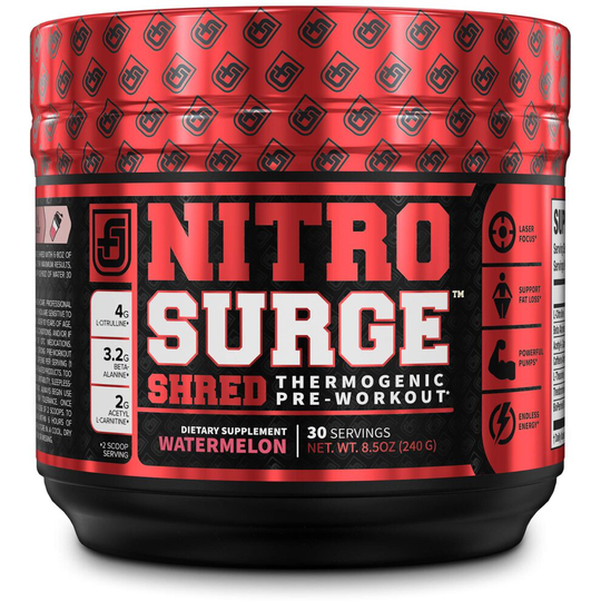 NITROSURGE Shred Pre Workout Supplement - Energy Booster, Instant Strength Gains, Sharp Focus, Powerful Pumps - Nitric Oxide Booster & PreWorkout Powd
