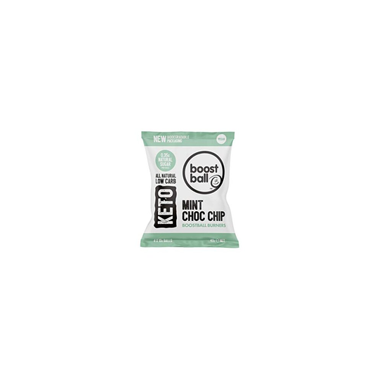 Boostball Keto Snacks 12 Pack, Low Carb, Vegan Snack, Low Sugar, Gluten Free, 100% Natural - Mint Choc Chip Flavour, Pack of 12 x 40g