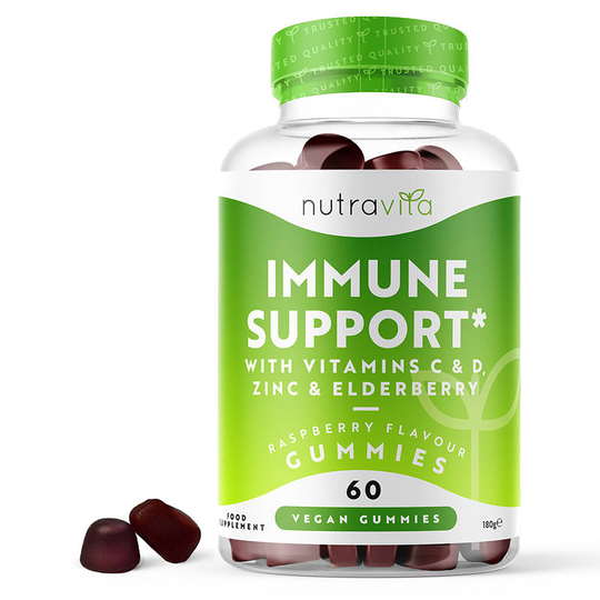 Nutravita - Immune Support With Vitamins C & D, Zinc & Elderberry - 60 X Raspberry Flavour Vegan Gummies