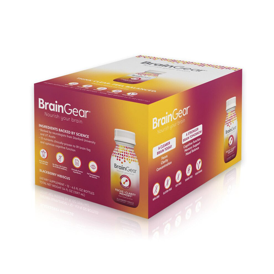 BrainGear Brain Booster Natural Nootropic Supplement | Focus, Clarity, Memory, Fog | Anxiety + Stress Relief + Mood Balance | Wellness Shot/Drink - Am