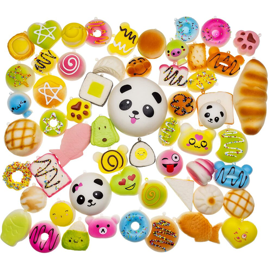 20 ASST Kawaii Squishies Giant Food Squishy Charms-Soft Panda Bread Buns Doughnuts-Slow Rising Stress Relief Toys Package -Phone Charm Key Chain Strap