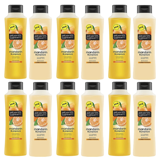 (6x Shampoo & 6x Conditioner - Mandarin & Papaya) Alberto Balsam Hair Shampoo & Conditioner 350ml Bottle