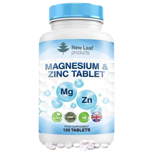 New Leaf Products Magnesium Supplement With Zinc - Vegan Magnesium Tablets High Strength Absorbency 120 Tablets