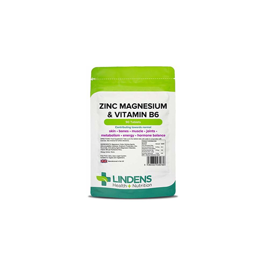 Lindens Zinc Magnesium & Vitamin B6 Tablets | 90 Pack | Contributes Towards Normal Skin, Bones, Muscle Function, Joints, Metabolism, Energy &...