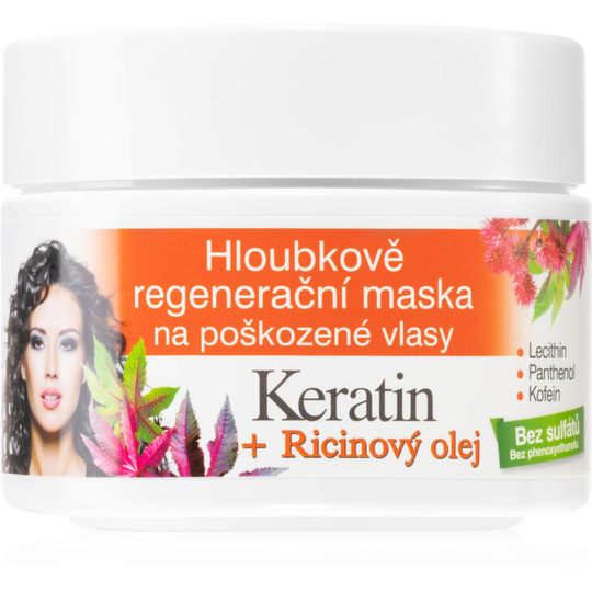 Bione Cosmetics Keratin + Ricinový olej Regenerating Hair Mask 260 ml