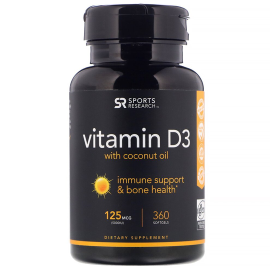 Sports Research, Vitamin D3 with Coconut Oil, 125 mcg 360 Softgels