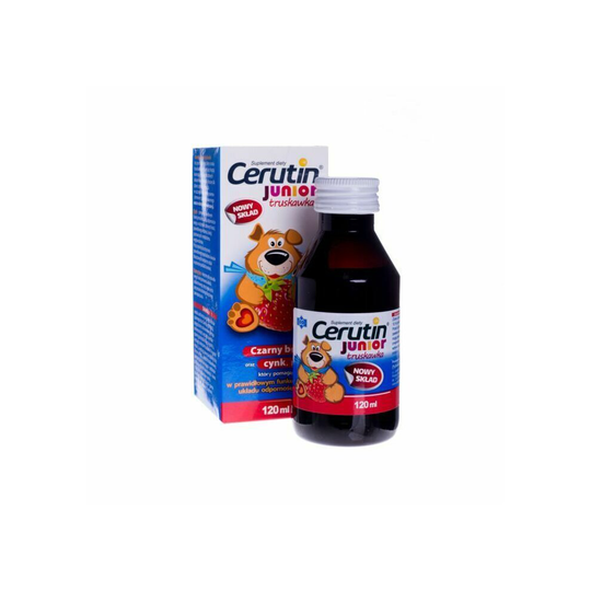 Cerutin Junior Truskawka 120ml przeziebienie i grypa odpornosc cold flu kids