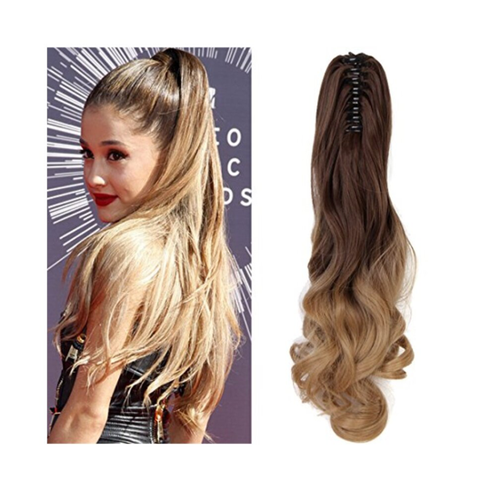 Neverland Beauty 20(50cm) Hair Extensions Ombre Two Tone Long Big Wavy Claw Curly Ponytail Clip in Hair Piece?Medium Brown to Ash Blonde?