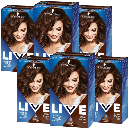 Schwarzkopf Live Intense Colour Permanent Hair Dye Urban Brown 088 Set X 6