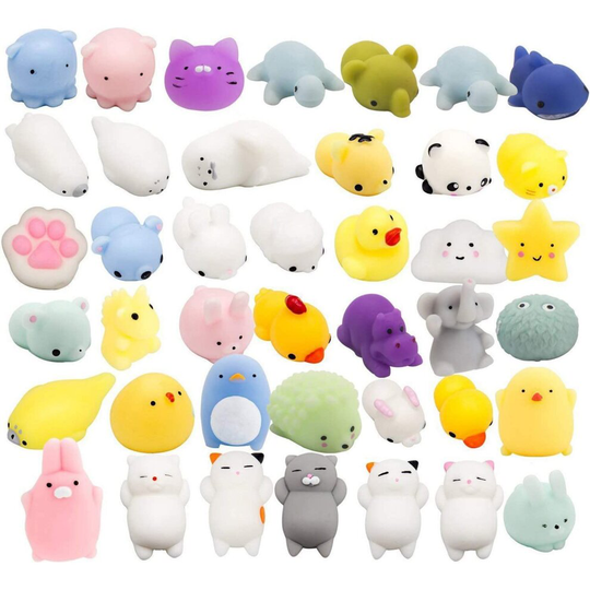 BeYumi 40 Pcs Cute Animal Mochi Squeeze, Kawaii Mini Soft Squeeze Toy,Fidget Hand Toy for Kids Gift,Stress Relief,Decoration, 40 Pack