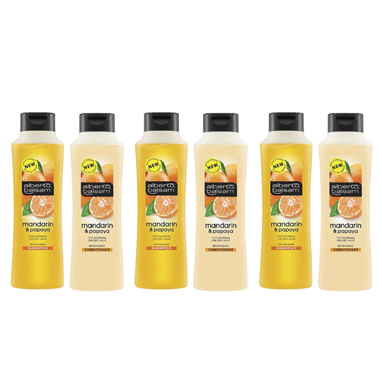 (3x Shampoo & 3x Conditioner - Mandarin & Papaya) Alberto Balsam Hair Shampoo & Conditioner 350ml Bottle