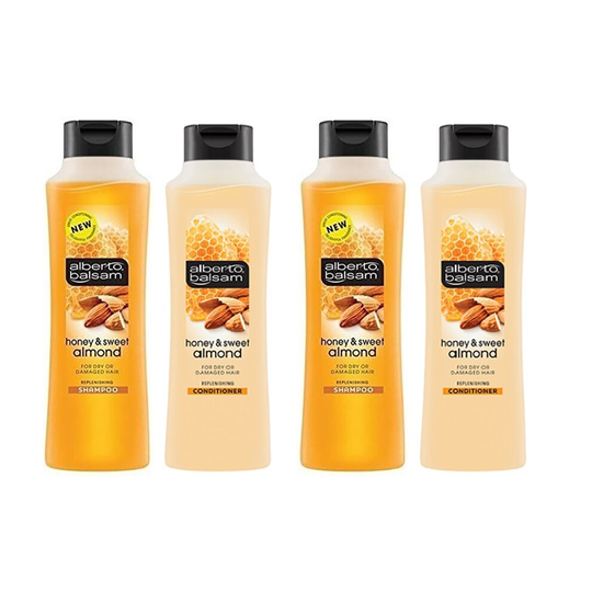 (2x Shampoo & 2x Conditioner - Honey & Sweet Almond) Alberto Balsam Hair Shampoo & Conditioner 350ml Bottle