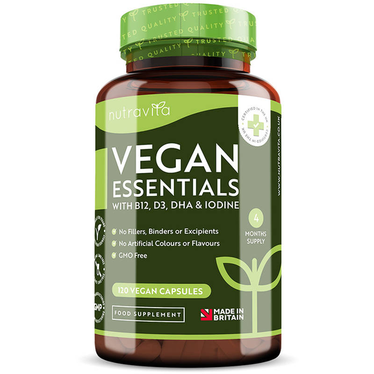 Nutravita - Vegan Essentials With B12, D3, Dha & Iodine - 120 Vegan Capsules - 4 Months Supply