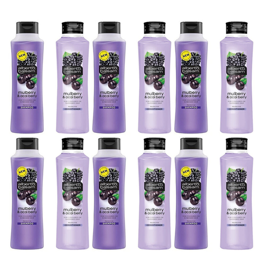(6x Shampoo & 6x Conditioner - Mulberry & Acai Berry) Alberto Balsam Hair Shampoo & Conditioner 350ml Bottle