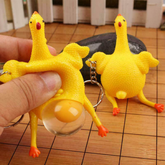 (1PCS) Egg Laying Chicken Sensory Fidget Squeeze Keyring - Lay Egg Autism Stress Relief