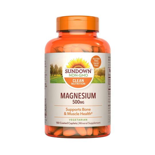 Sundown Magnesium Supplement, Non-GMOˆ, Gluten-Free, Dairy-Free, Vegetarian, 500mg Coated Caplets, 180 Count, 6 Month Supply