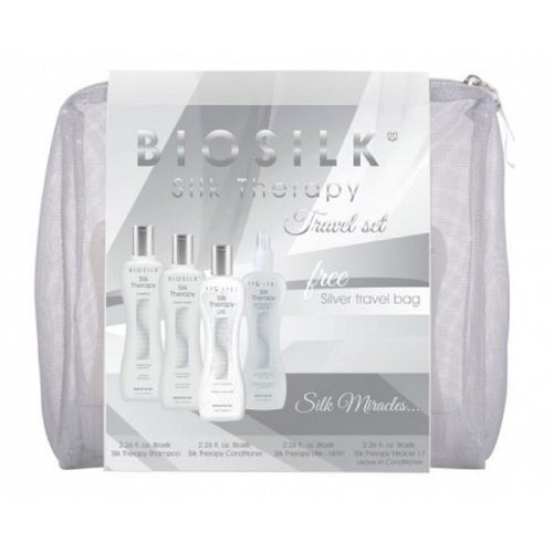 Biosilk Silk Hair Therapy Travel Kit + Shampoo + Conditioner + Silk Treatment + Leave-in Conditioner