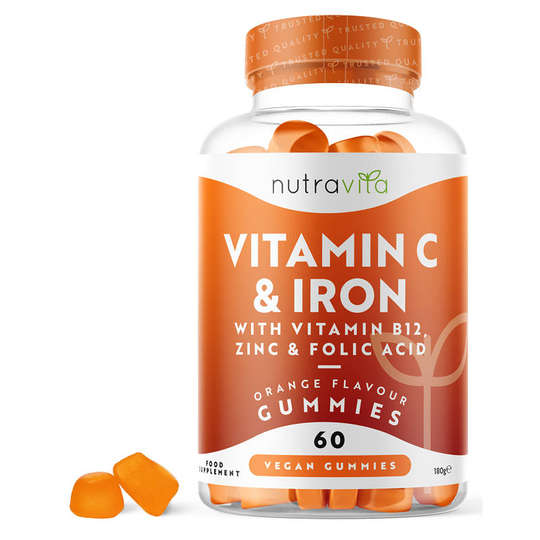 Nutravita - Vitamin C & Iron With Vit B12, Zinc & Folic Acid - Orange Flavour - 60 Vegan Gummies
